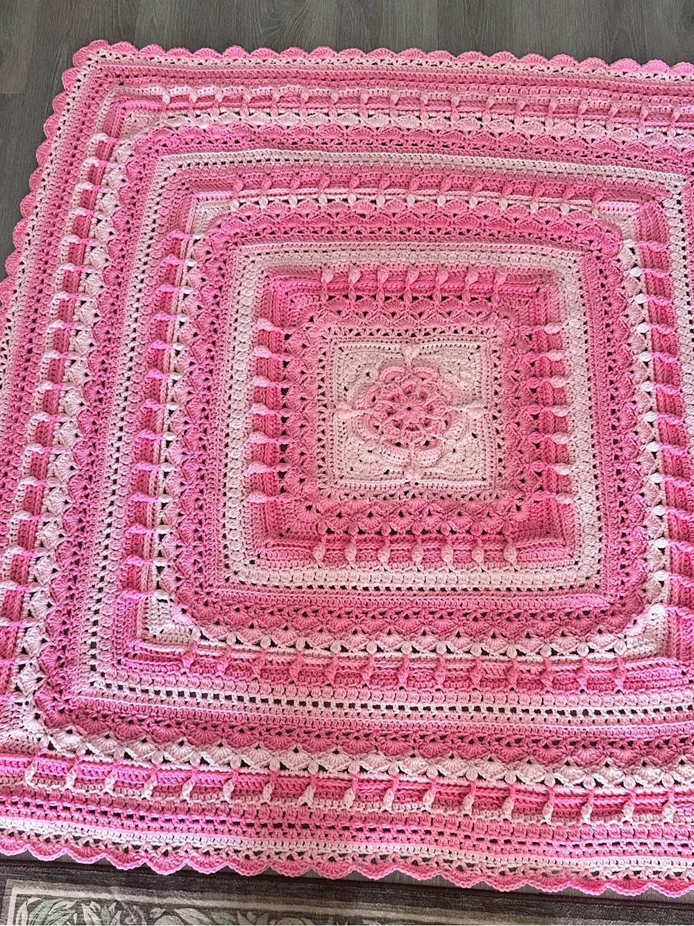 Handmade Crochet Square Blanket in Pink Ombre